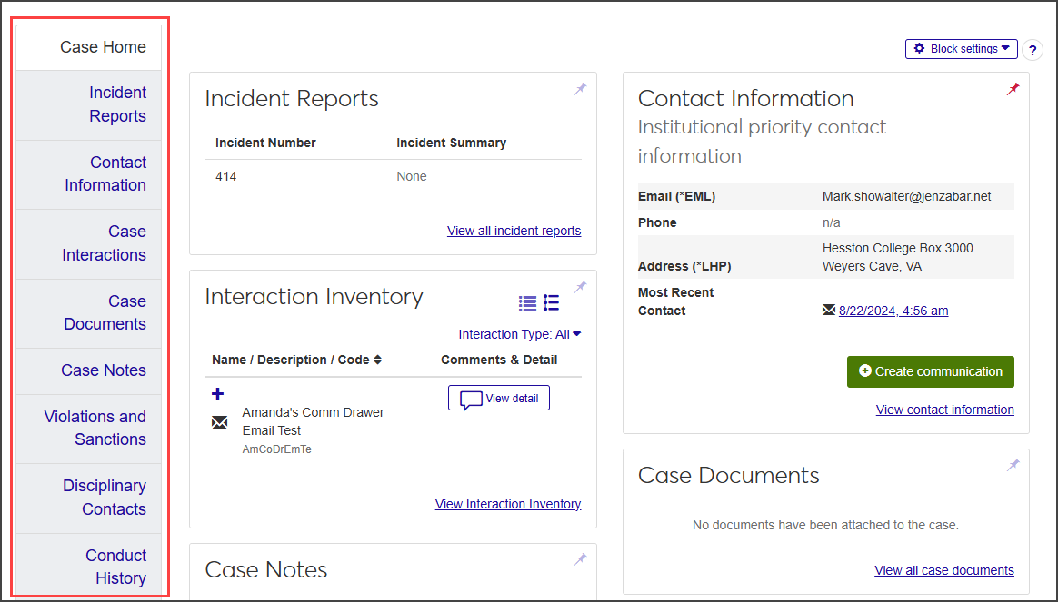 Case summary page - tabs highlighted