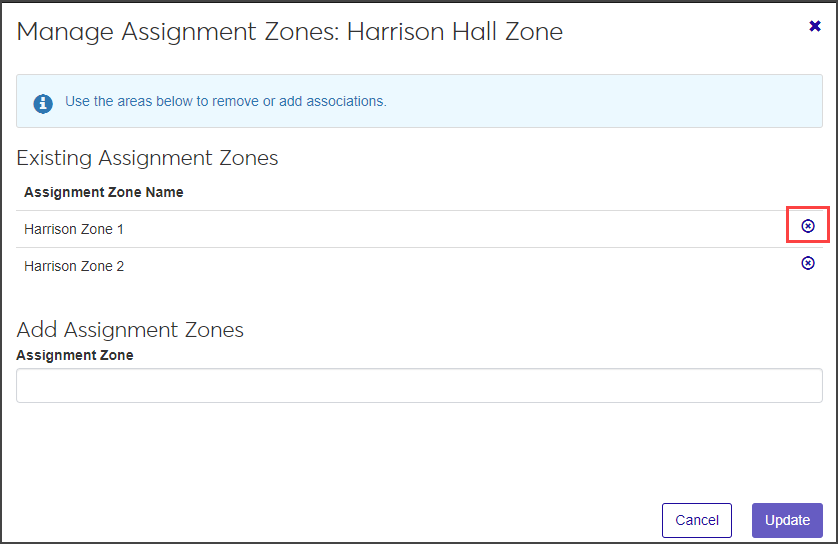 Manage Assignment Zones drawer - Delete icon highlighted