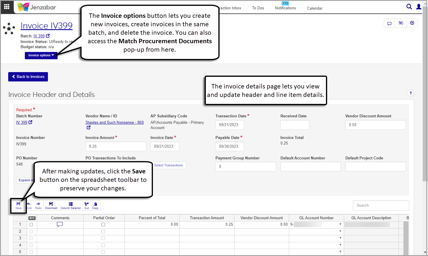 Invoice Details page.