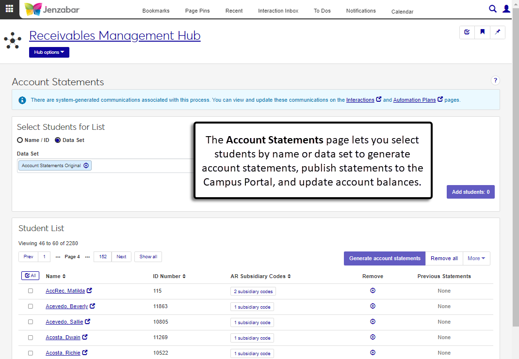 Account Statements page.