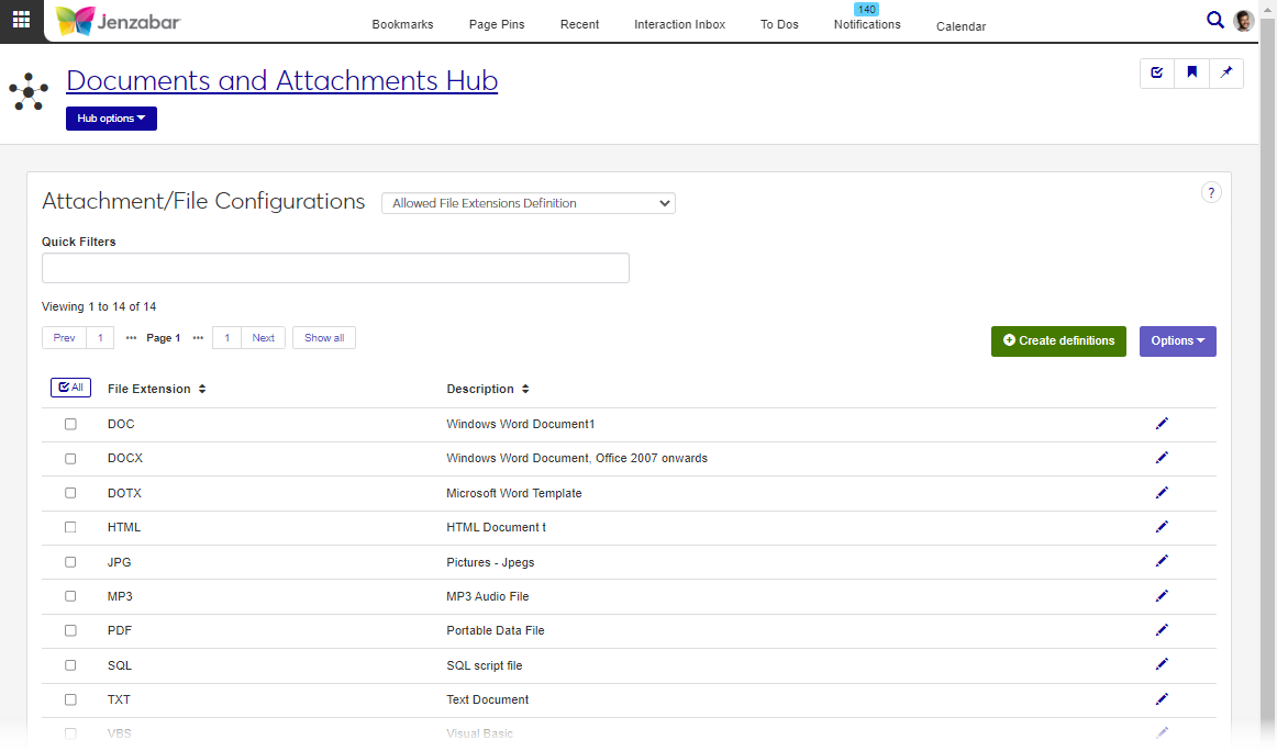File Extensions Available page.