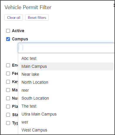 Vehicle Permit Filter - example