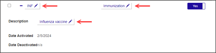 Editable Health Code fields