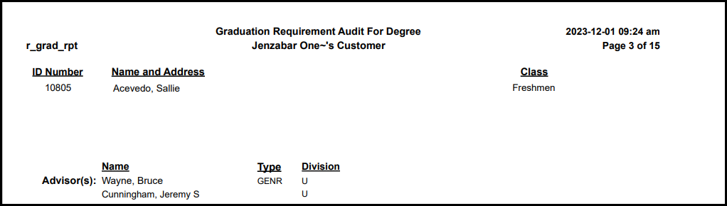 Graduation Report showing the General Information section