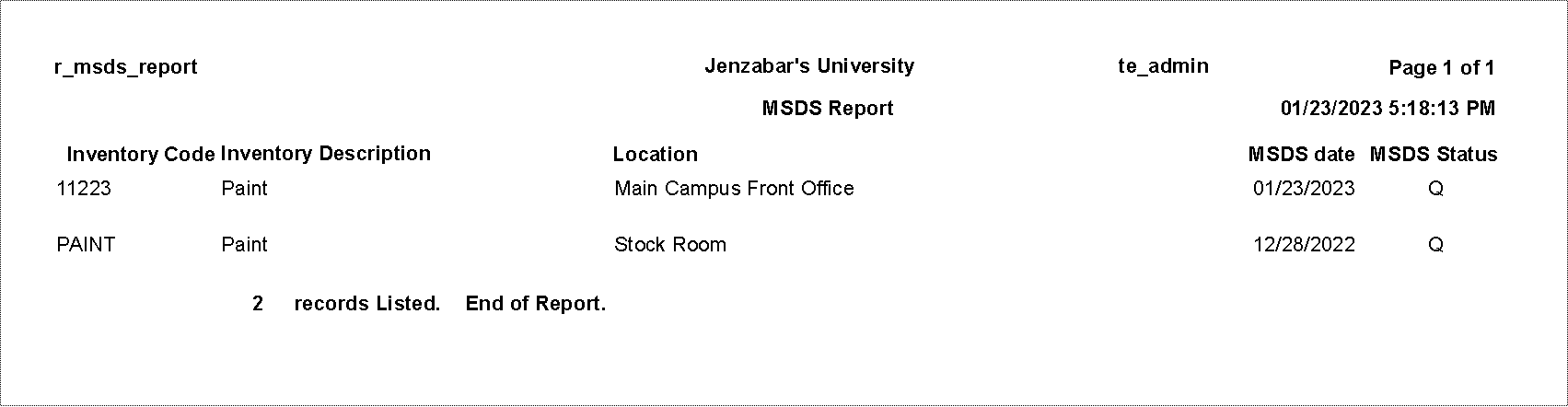 MSDS Report PDF.