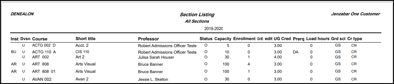 Example of a Section List report