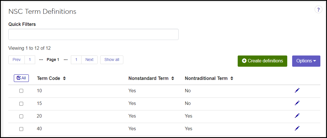 NSC Term Definition page showing several terms