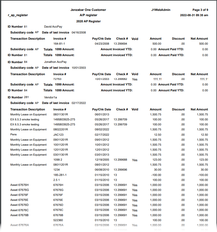 Example AP Register report.