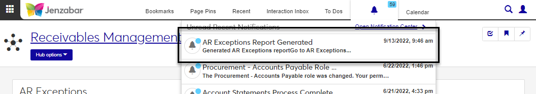 AR Exceptions report notification.