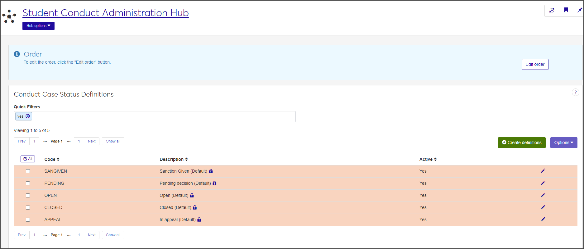 Student Conduct Case Status Definitions page
