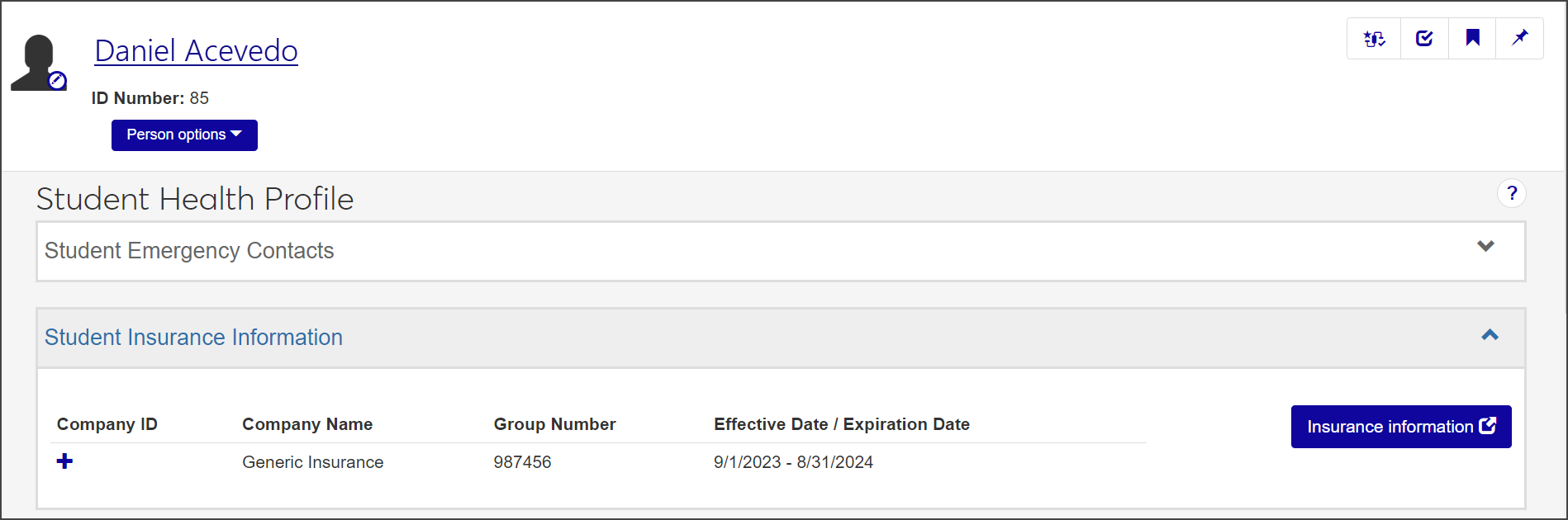Student Health Profile page
