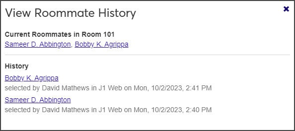 View Roommate History window
