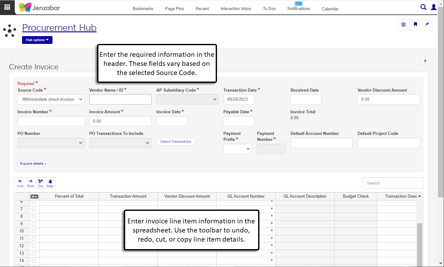 Create Invoice page.