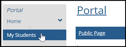 Parent module in the Campus Portal showing the menu link to My Students
