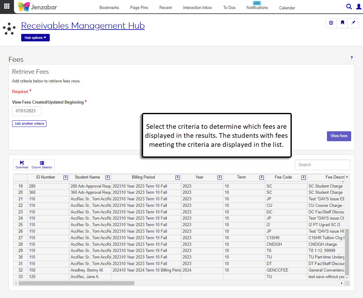 J1 Web Fees page.