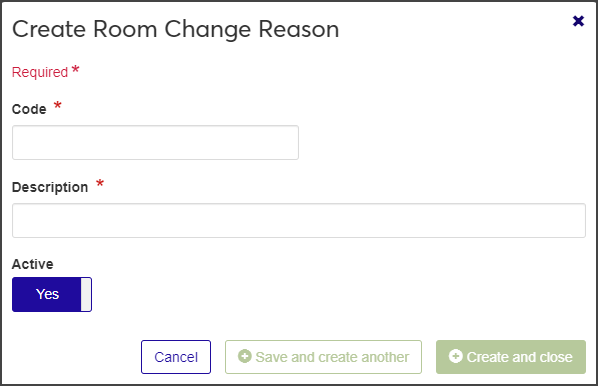 Create Room Change Reason pop-up window
