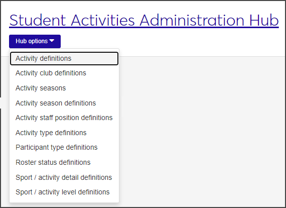 Student Activities Administration Hub options