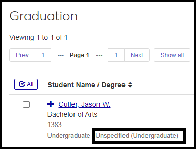 Classification in J1 Web in the Registration Operations hub, Student Graduation Information page