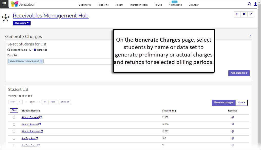 Generate Charges page.