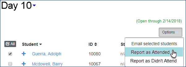 Checkpoint report showing reporting options