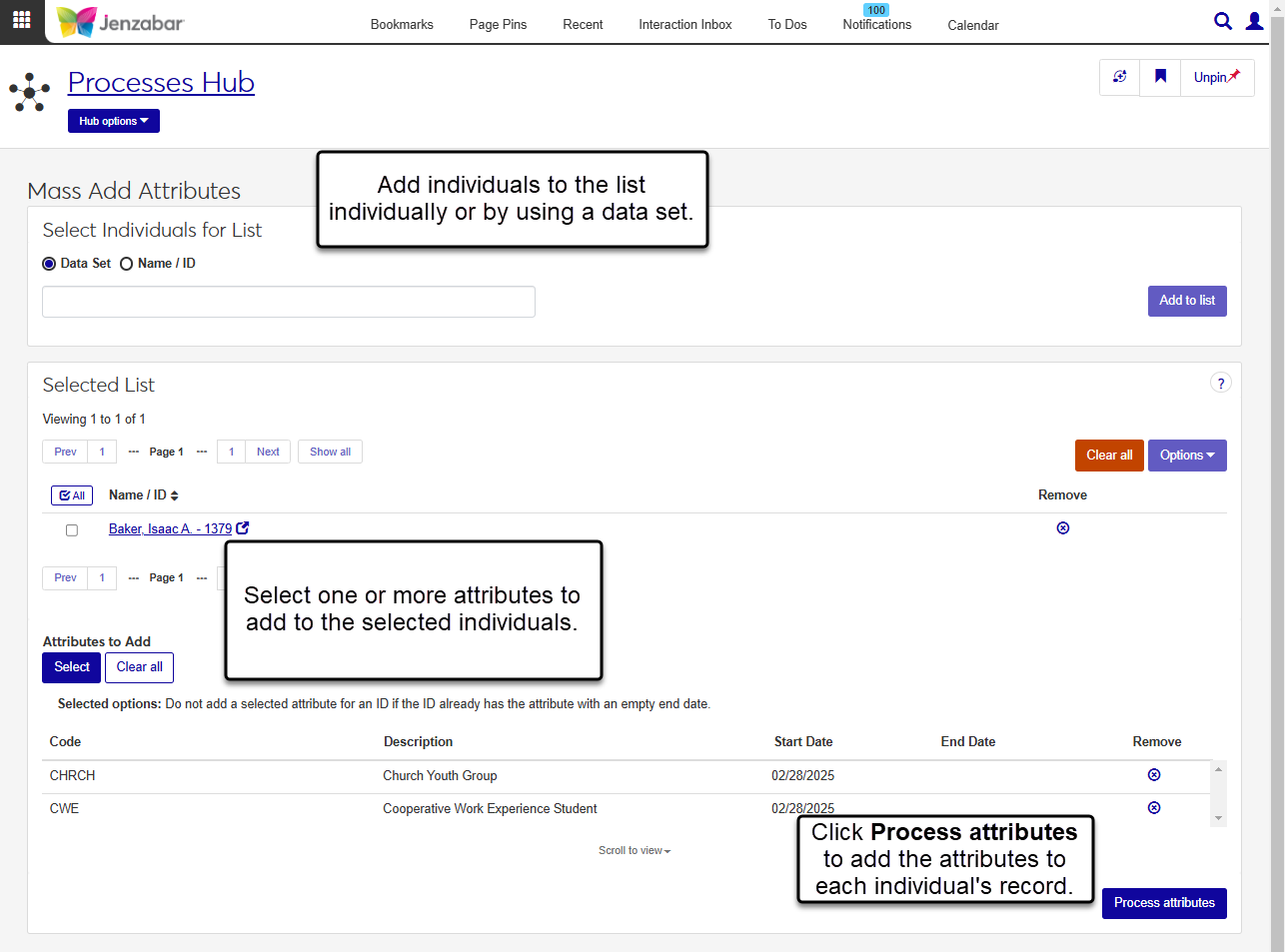 Mass Add Attributes page.