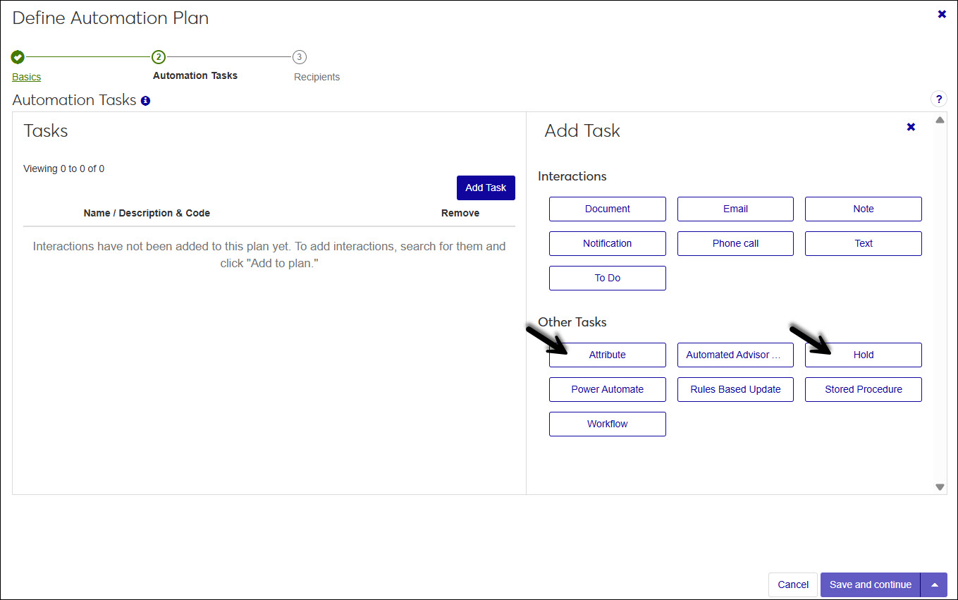 Screenshot of Workflow, Define Automation Plan process, Automation Tasks step, Other Tasks highlighted