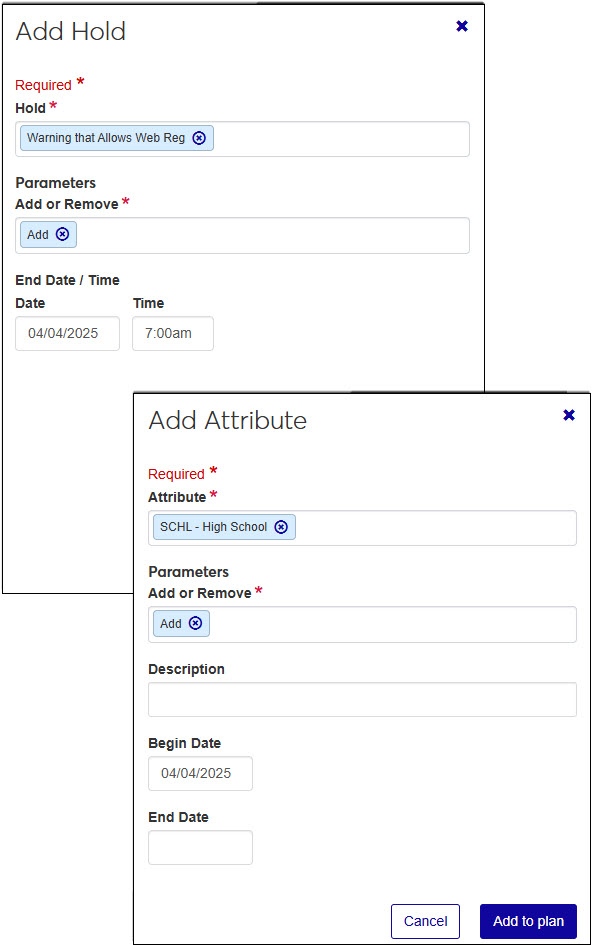 Screenshot of Workflow, Define Automation Plan process, Automation Tasks step, Other Tasks, Add Hold and Add Attribute shown