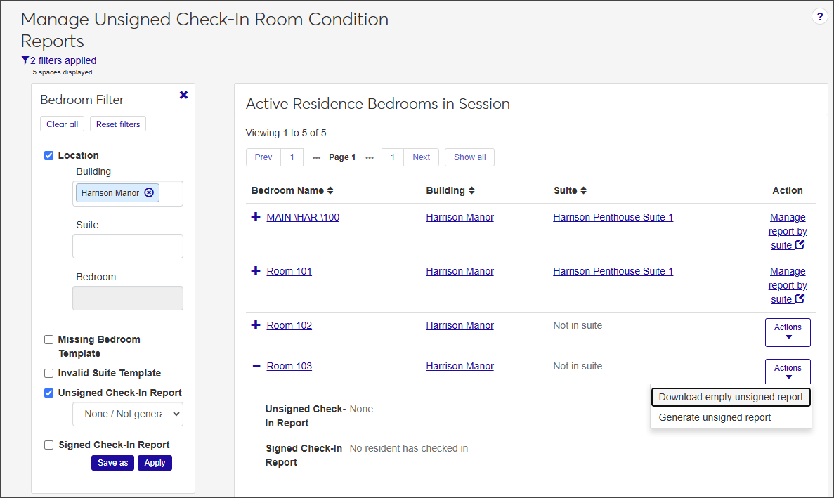 Manage Unsigned Room Condition Reports