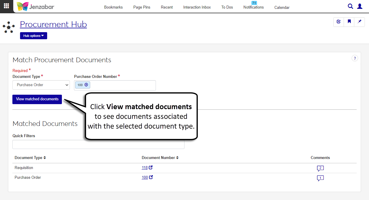 Match Procurement Documents page.