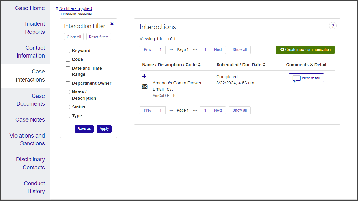 Case summary - Case Interactions tab