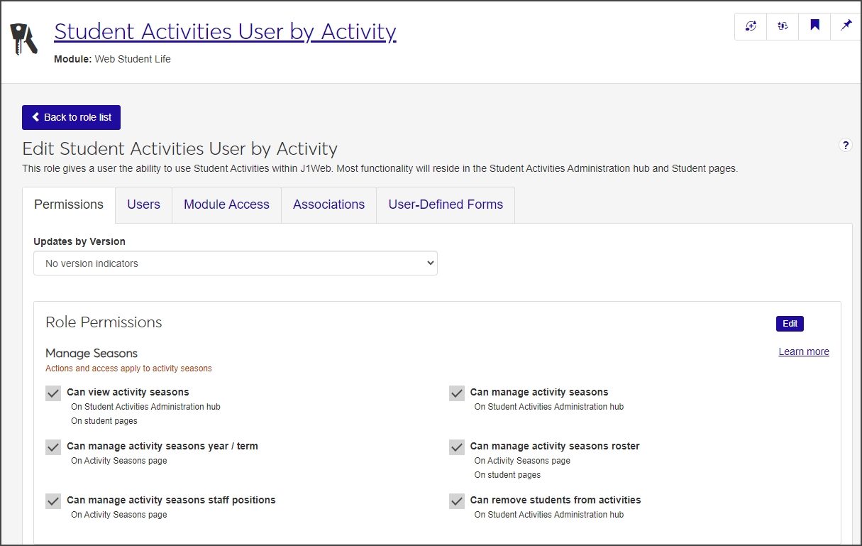 Student Activities User by Activity Role