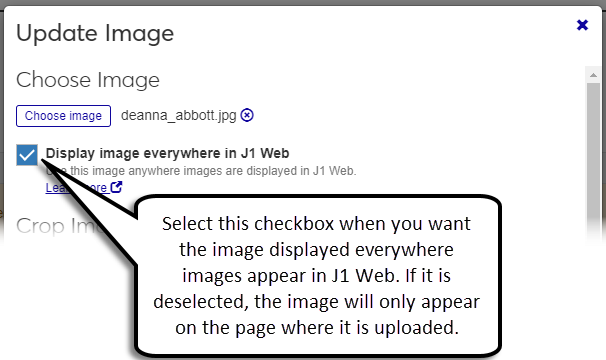 Update Image pop-up with Display image everywhere in J1 Web checkbox selected.
