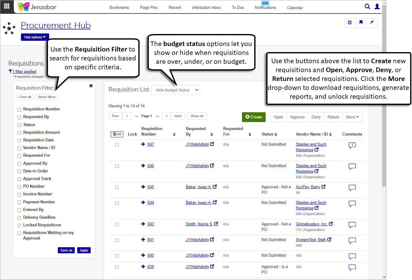 Requisition List page.