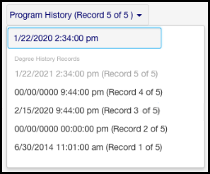 The Program History drop-down showing 5 records