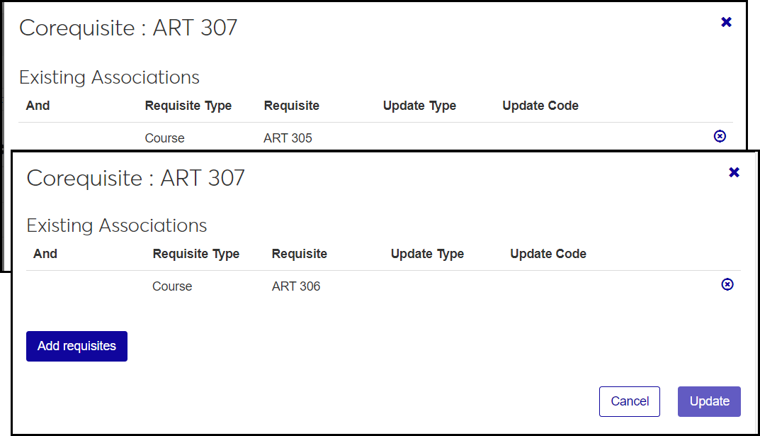 Associations pop-ups for each definition of Art 307. Definition 1 has Art 305. Definition 2 has Art 306.