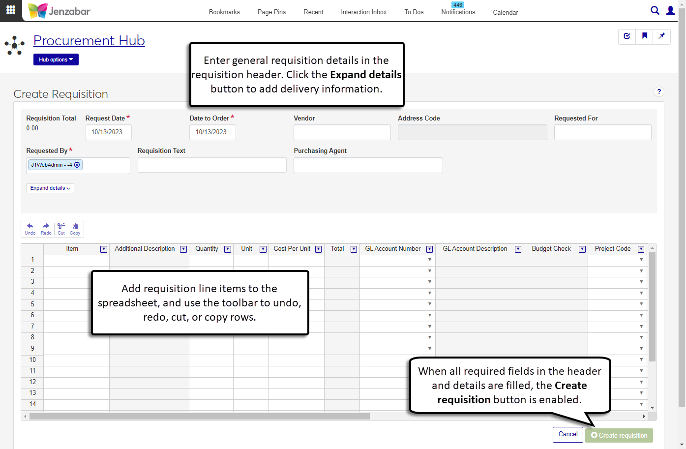 Create Requisition page.