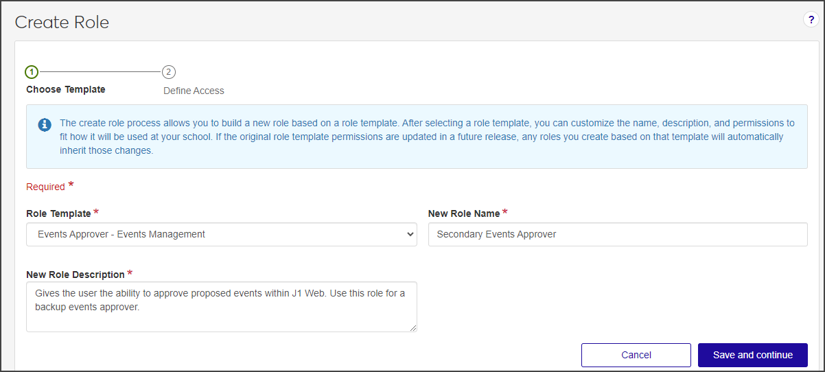 Create Role page