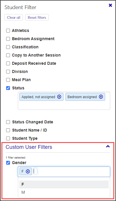 Applicant Group Roster - custom filter
