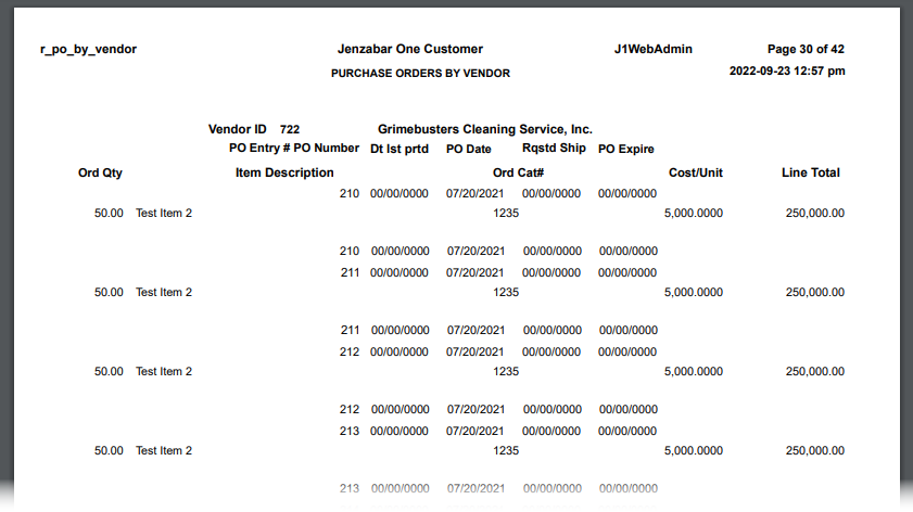 Purchase Orders by Vendor report PDF.