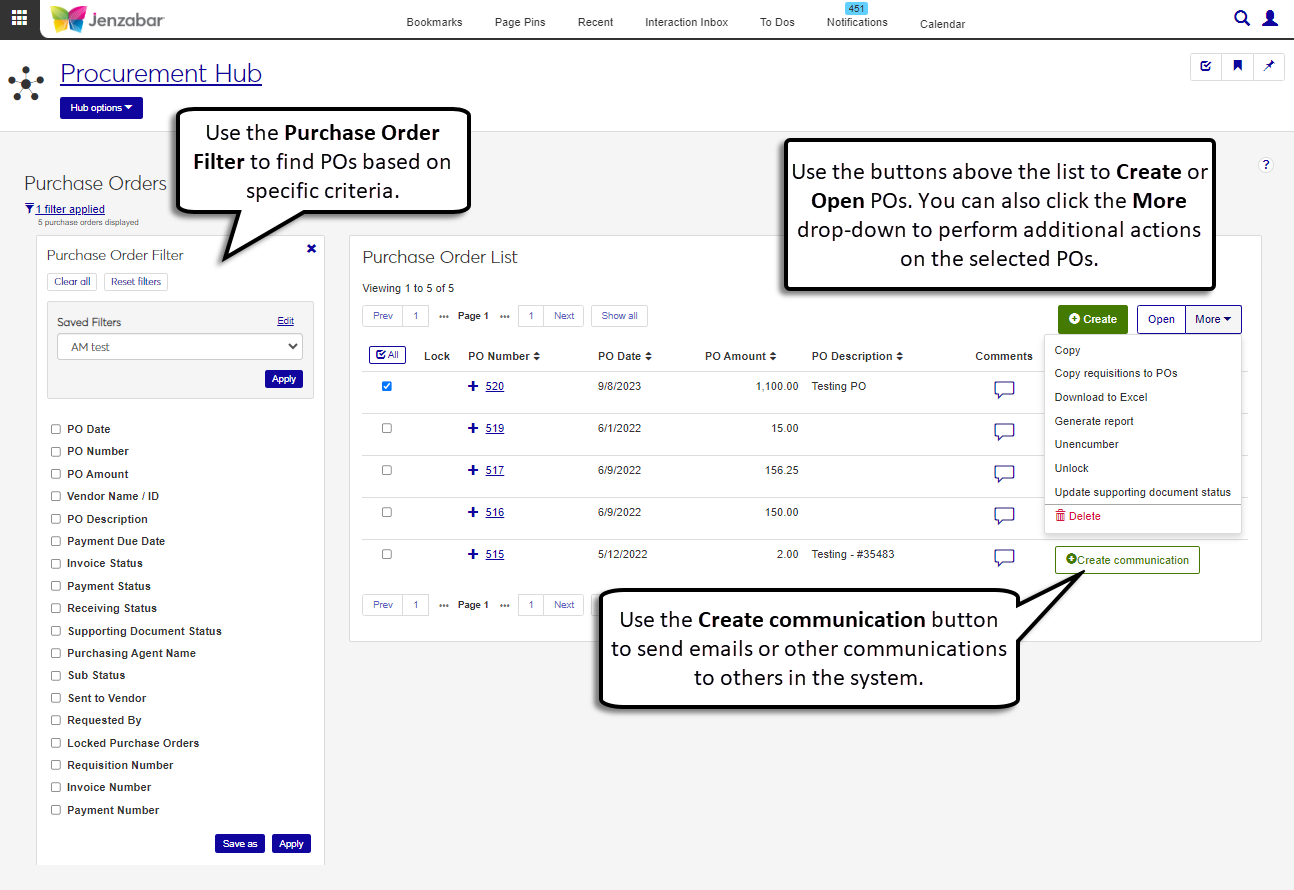 Purchase Order List page.