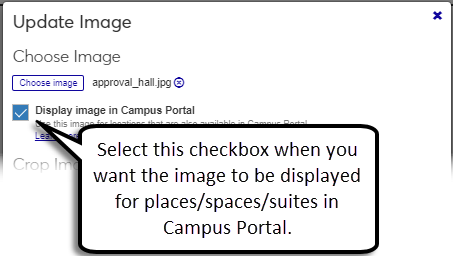 Update Image pop-up with the Display image in Campus Portal checkbox highlighted.