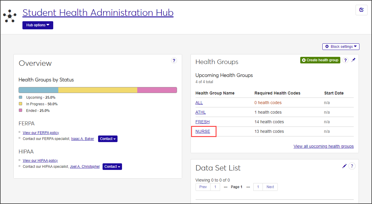 Add to Health Group link highlighted