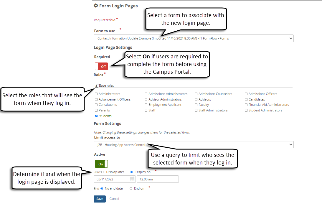 Form Login Pages example setup.