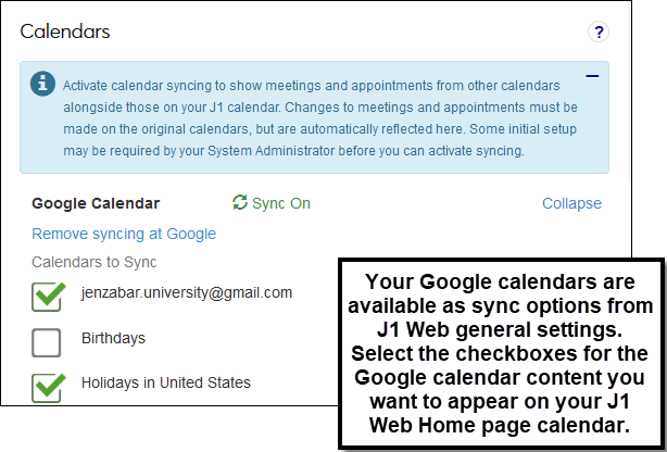 Calendar setup block for Google calendar syncing.