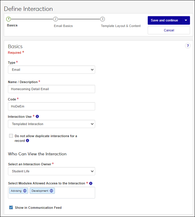Define Interaction wizard with the steps to create an email interaction.
