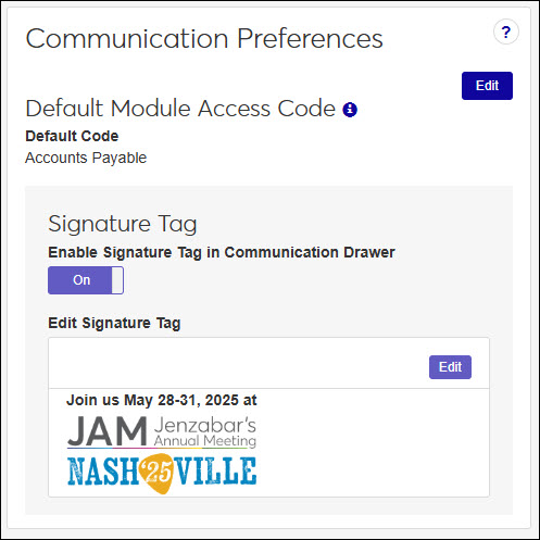 Screenshot of Communication Preferences under My General Settings for Email Signature Tag