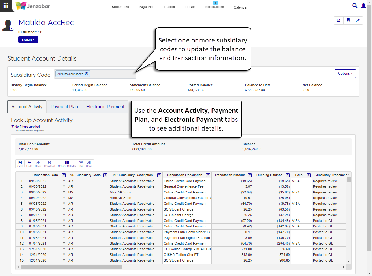 Student Account Details page.