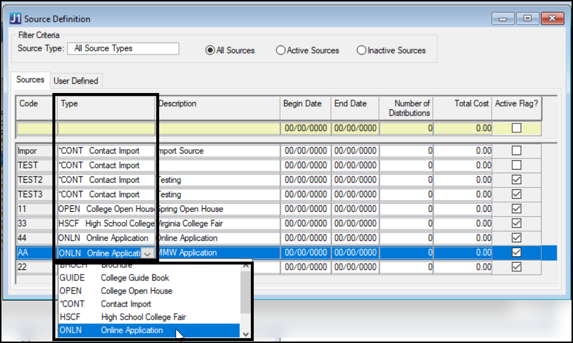 Source Definition window in Desktop showing the Source Type selected for a source