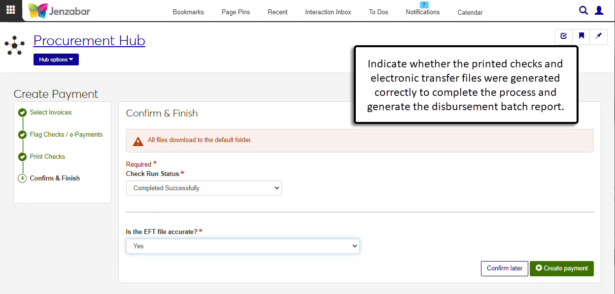 Step 4 of the process lets you confirm whether the checks and electronic payment files were generated correctly.