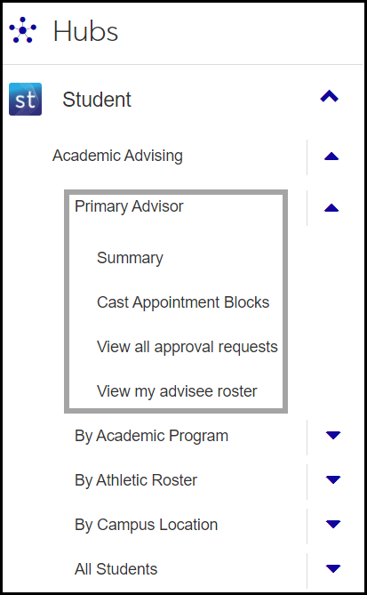 Academic Advising in the Navigation Panel